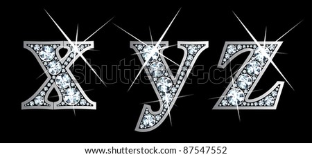 Stunningly beautiful x, y and z set in diamonds and silver. Vector.