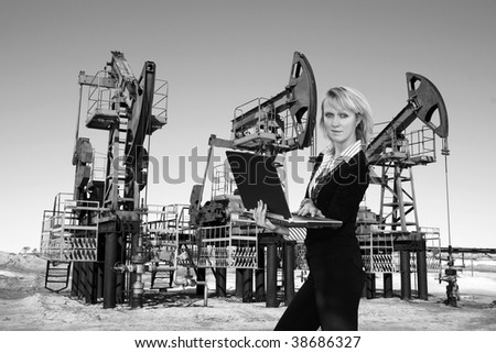 Business in oil industry . Management and control. Black and white photo