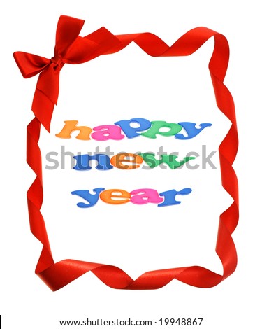 Happy New Year in red bow ribbons border with copy space