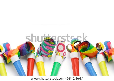 Colorful party blowers border with copy space