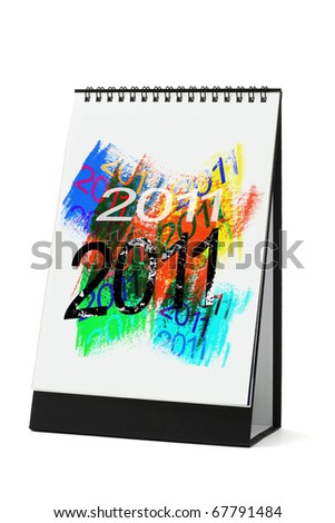 Desktop calendar with abstract artwork 2011 on white background  (illustration on calendar page is an original work)