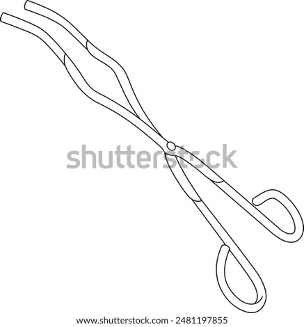 crucible pliers black and white vector line art illustration