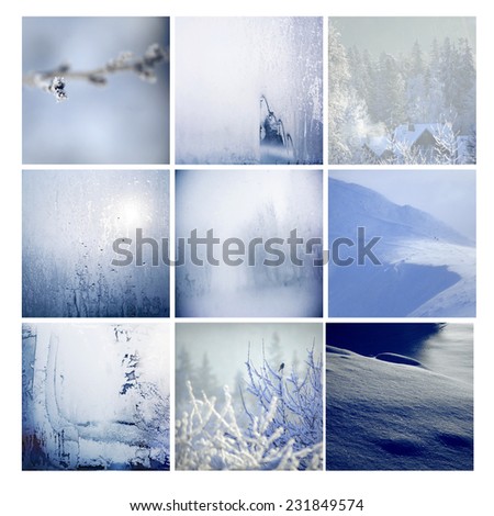 Winter postcard background glass freeze way tree square