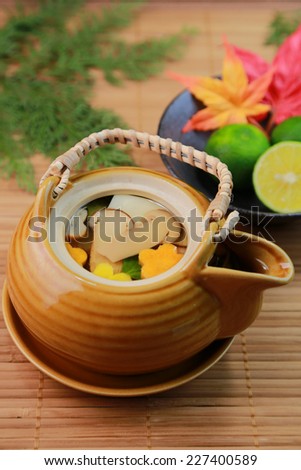 Dobinmushi/ a dish made by steaming mushrooms, vegetables/Japanese food