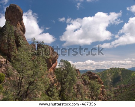 A rock spire thrusts into the sky in Pinnacles National Monument