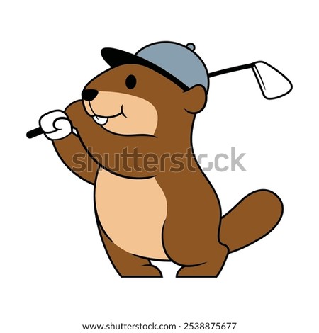 Cartoon Gopher Playing Golf Illustration