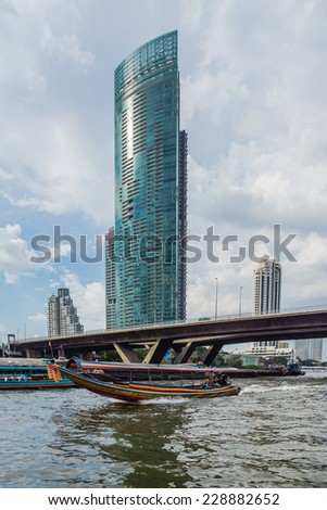 BANGKOK, THAILAND - OCTOBER 31, 2014: The River South Tower, residential skyscraper 291 m high, located on the bank of the Chao Phraya River. Building remains the second tallest building in Thailand.