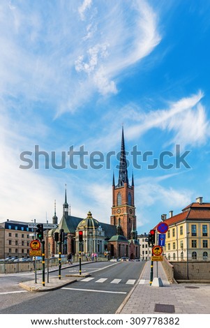 STOCKHOLM - AUGUST 10, 2015: The Riddarholm Church, place of the burial of the Swedish monarchs. After dissolving the congregation in 1807 the church is used only for burial and commemorative purposes
