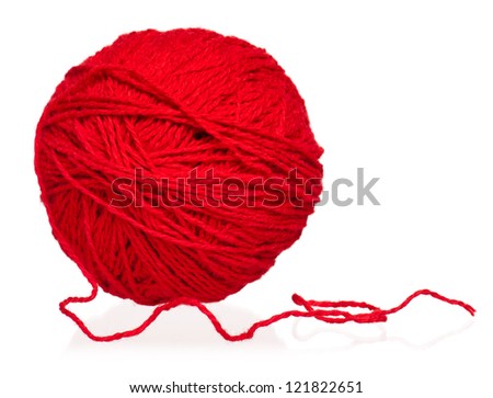 New red yarn thread isolated on white background