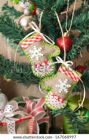 Beautiful Christmas tree with soft mittens toys