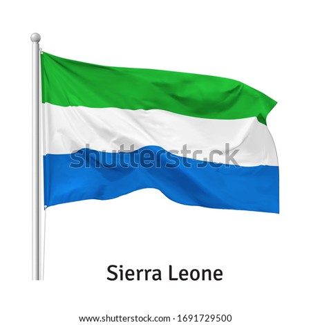 Flag of the Republic of Sierra Leone in the wind on flagpole, vector