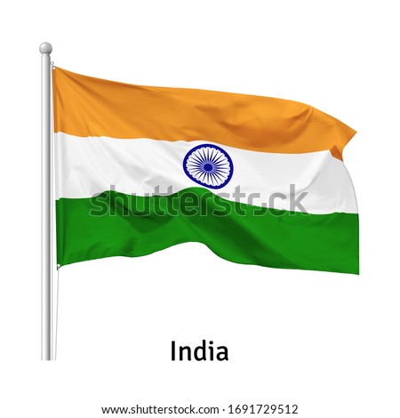 Flag of the Republic of India in the wind on flagpole, vector