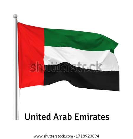 Flag of the United Arab Emirates in the wind on flagpole, vector