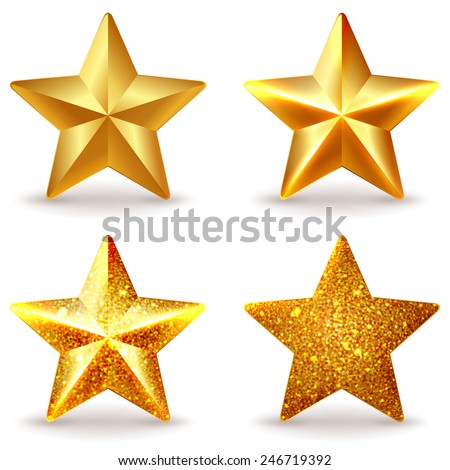 Set Of Shiny Golden Stars, Isolated On White Stock Vector Illustration ...