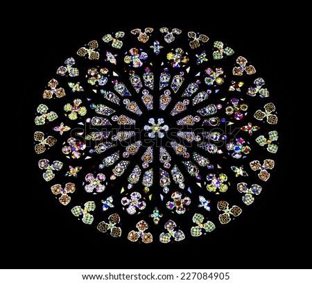BARCELONA, SPAIN - AUGUST 16, 2014: The Rosette window of Santa Maria del Pi, is a 14th century Gothic church situated on the Pi Square, in the Barri Gotic, a district of Barcelona, Catalonia, Spain