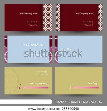 Vector business card template set: Japanese, oriental and flower pattern graphic design elements for cards & background (Part 147)