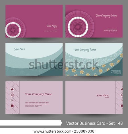 Vector business card template set: Japanese, oriental and flower pattern graphic design elements for cards & background (Part 148)