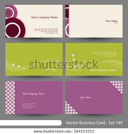 Vector business card template set: Japanese, oriental and flower pattern graphic design elements for cards & background (Part 149)