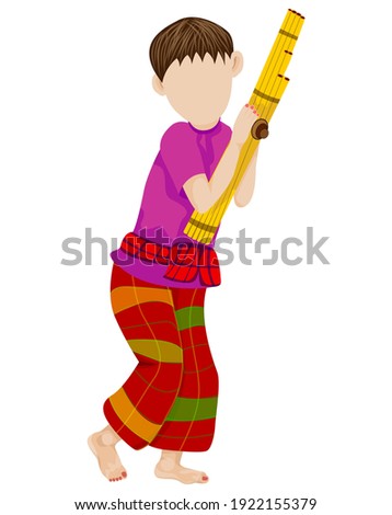 young man with Lao reed mouthorgan vector design