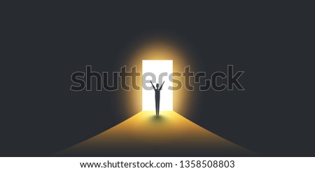 New Possibilities, Hope - Business Finding Solution Vector Concept - Businessman Standing in Dark, Symbol of Light at the End of the Tunnel