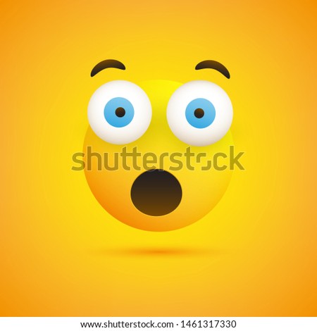 Emoji with Surprised Face, Open Mouth and Eyes - Simple Emoticon on Yellow Background - Vector Design Illustration