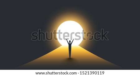 New Possibilities, Hope - Business Finding Solution Vector Concept - Businessman Standing in Dark, Symbol of Light at the End of the Tunnel