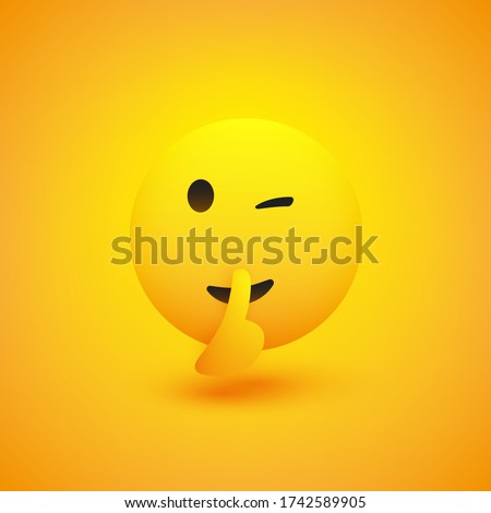Shhh! - Winking, Shushing Face Showing Make Silence Sign - Simple Emoticon on Yellow Background - Vector Design Illustration