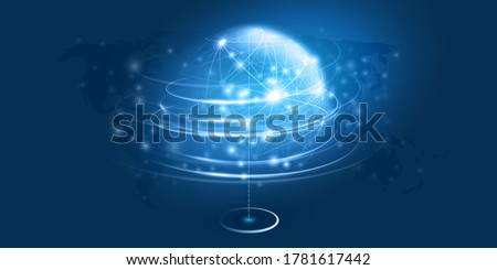 Abstract Blue Minimal Style Cloud Computing, Networks, Telecommunications Concept Design with Polygonal Mesh, Glowing Lines of Binary Code Around a Transparent Globe - Vector Illustration