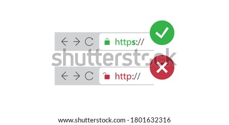 Browser Address Bars Showing Secure and Insecure Web Addresses - Mandatory Secure Browsing, Encoded Transfers and Connections Trend Concept