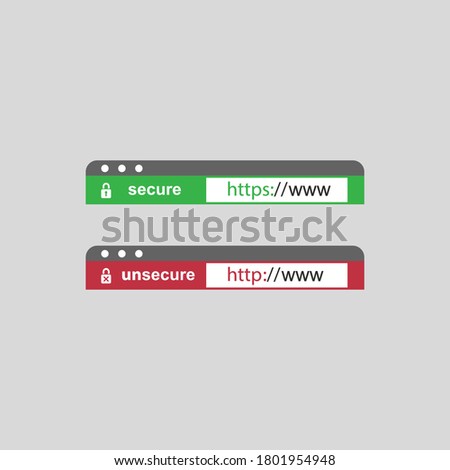 Web Browser Address Bars Showing Secure and Insecure Addresses - Mandatory Secure Browsing, Encoded Transfers and Connections Trend - Vector Concept
