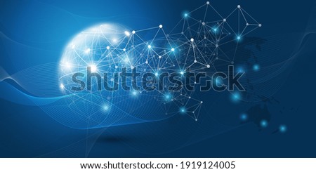 Abstract Blue Modern Style Cloud Computing, 3D Networks Structure, Telecommunications Concept Design - Network Connections, Transparent Wavy Geometric Mesh, Vector Illustration