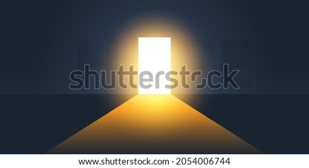Dark Room, Bright Light Coming In Through an Open Door - New Possibilities, Hope, Overcome Problems, Solution Finding Concept Design