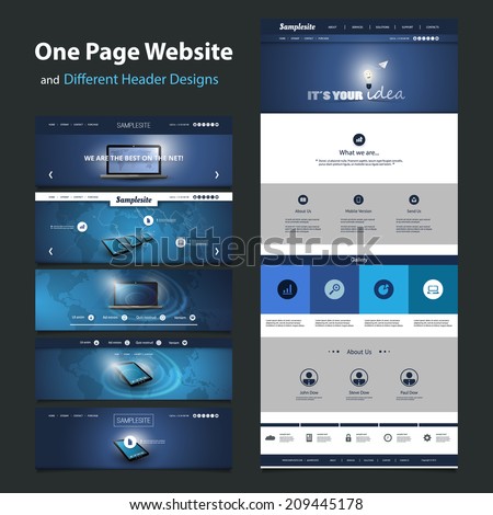 One Page Website Template and Different Header Designs