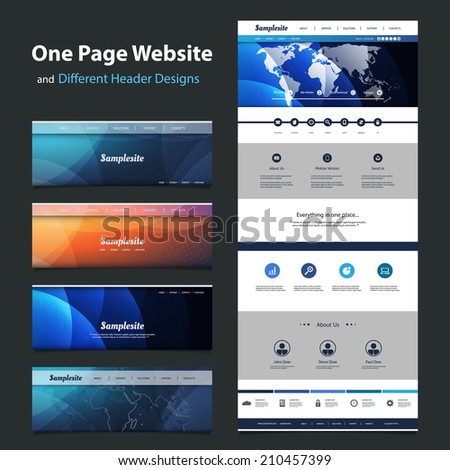 One Page Website Template and Different Header Designs