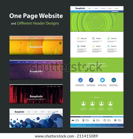 One Page Website Template and Different Header Designs