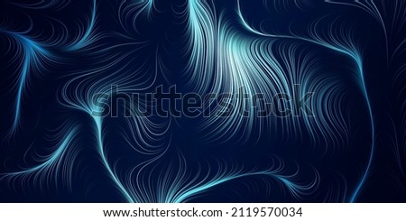 Abstract Modern Style Geometric Background Design, Metallic Blue Lit 3D Flowing Spreading Curving Lines Pattern - Dark Digitally Generated Line Art in Editable Vector Format