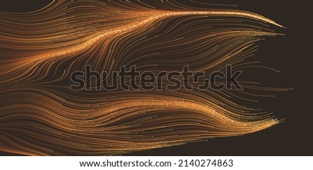 Dark Brown Moving, Flowing, Stream of Particles in Curving, Wavy Lines - Digitally Generated Dark Futuristic Abstract 3D Geometric Background Design, Generative Art in Editable Vector Format