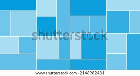 Simple Rectangular Tiled Frames of Various Sizes, Colored in Shades of Blue - Geometric Shapes Pattern, Texture on Wide Scale Background - Design Template in Editable Vector Format