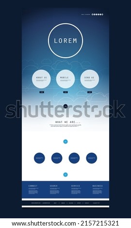One Page Website or App UI  Template with Clouds Pattern - Design on Bright White and Blue Gradient Background - Illustration in Editable Vector Format