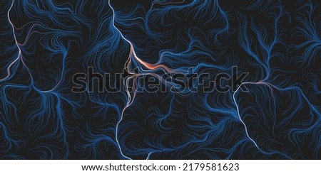 Abstract Dark Modern Style Geometric Background Design, Blue and Purple 3D Flowing Flashing Spreading Curving Lines Pattern - Dark Digitally Generated Line Art, Template in Editable Vector Format