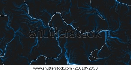 Abstract Modern Style Geometric Background Design, Blue and White Lit 3D Flowing Spreading Curving Lines Pattern - Dark Digitally Generated Line Art, Template in Editable Vector Format