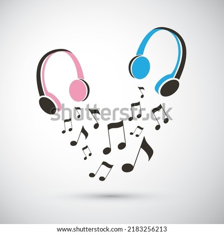 Musical Notes Flying from a Pair of Headphones - Let's Listen to Music Together - Design Concept Illustration, Template in Freely Editable Vector Format 