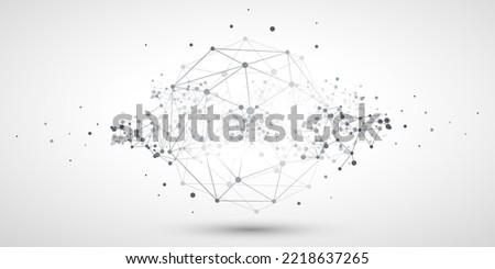 Black and White Modern Minimal Style Polygonal Networks Structure, Digital Telecommunications Concept Design, Network Connections, Transparent Geometric Wireframe - Creative Vector Illustration