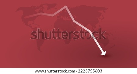 Global Economic Down Fall Due to War, Inflation and Energy Crisis - Design Template, Chart and World Map with Steep Fall of Results or Numbers - Illustration with Copyspace in Editable Vector Format