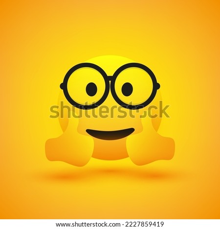 Smiling Happy Cheerful Young Male Nerd Emoji with Glasses Looking and Showing Double Thumbs Up - Simple Happy Emoticon on Yellow Background - Vector Design