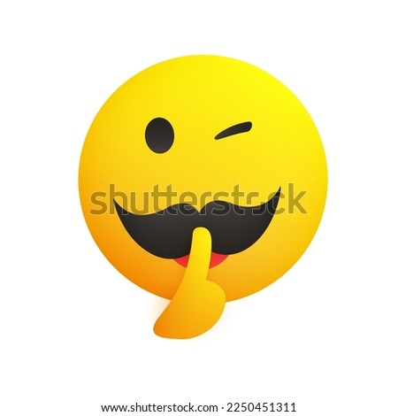 Winking, Shushing Face Showing Make Silence Sign - Cheeky Emoji Face Gestures, Showing Warning, Stay Quiet, Don't tell, Keep the Secret - Yellow Emoticon Isolated on White Background - Vector Design