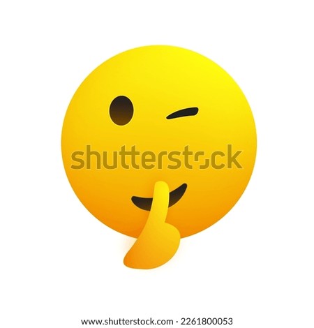 Keep Quiet! - Shushing, Winking, Cheeky Emoji Gesturing, Asking for Be Quiet,Showing Make Silence Sign - Simple Emoticon for Instant Messaging Isolated on White Background - Vector Design Illustration
