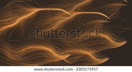 Dark Brown Moving, Flowing, Stream of Particles in Curving, Wavy Lines - Digitally Generated Dark Futuristic Abstract 3D Geometric Background Design, Generative Art in Editable Vector Format