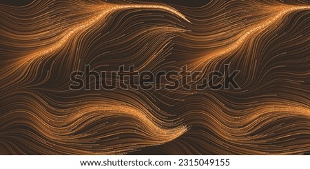 Dark Brown Moving, Flowing, Stream of Particle Clusters in Curving, Wavy Lines - Digitally Generated Dark Futuristic Abstract 3D Geometric Background Design, Generative Art in Editable Vector Format