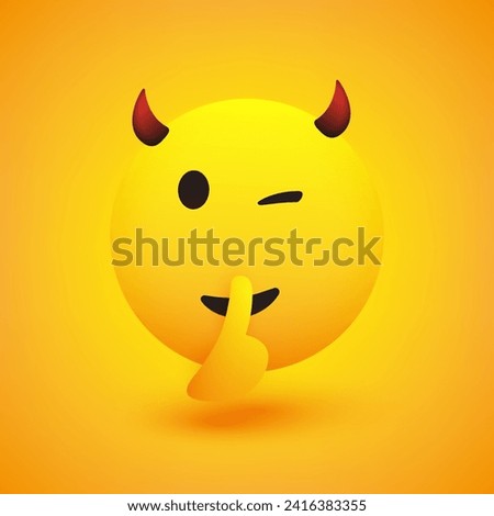 Winking, Shushing Face Showing Make Silence Sign - Evil Emoji Face Gestures, Showing Warning, Stay Quiet, Don't tell, Keep the Secret - Yellow Emoticon Isolated on White Background - Vector Design